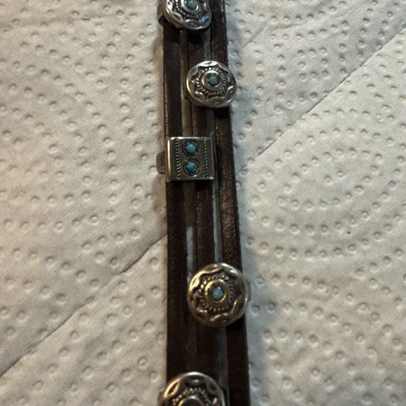 Women’s Fossil black leather belt with turquoise conchas Cowgirl Southwest S - Picture 2 of 9